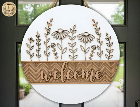 Download Floral Welcome Door Hanger Lasercut File - Welcome door hanger Collection