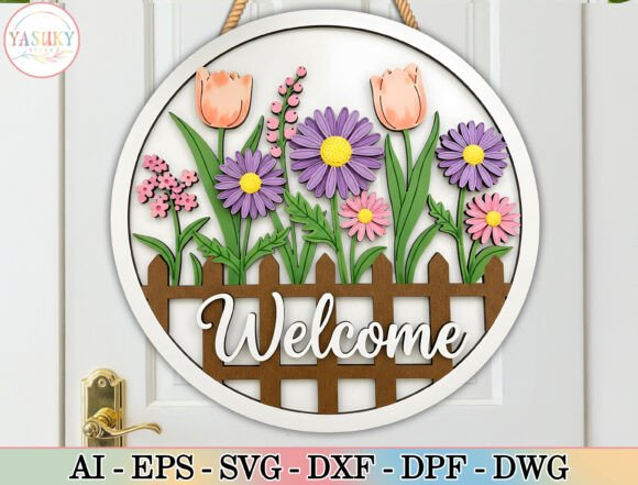 Download Spring Floral Welcome Door Hanger SVG - Welcome door hanger Collection