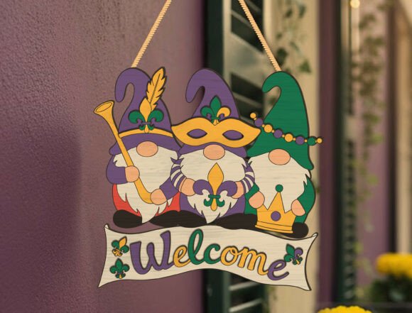 Download Mardi Gras Gnomes Welcome Door Hanger - Welcome door hanger Collection