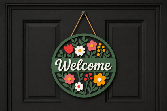 Download Round Floral Welcome Door Hanger - Welcome door hanger Collection