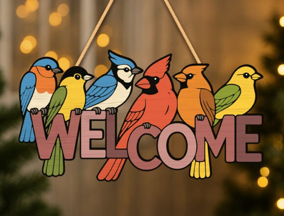Download Colorful Birds Welcome Door Hanger SVG - Welcome door hanger Collection