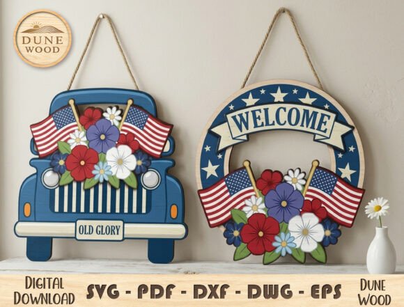 Download Patriotic Welcome Door Hanger SVG Bundle - Welcome door hanger Collection