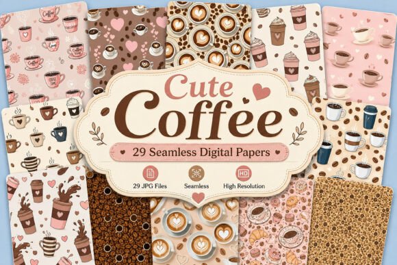 Download Cute Coffee Seamless Digital Set - Premium Resources