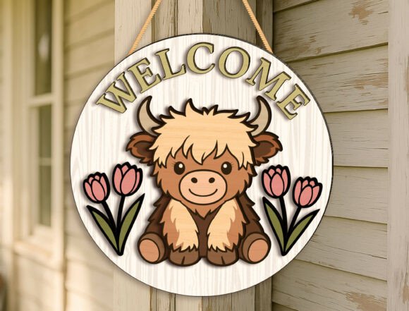 Download Cute Highland Cow Welcome Door Hanger - Welcome door hanger Collection